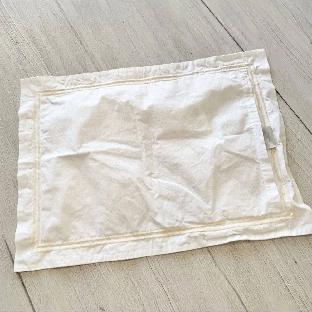 RESTORATION HARDWARE White Yellow Italian Satin Stitch Hotel Sham Lumber Italy